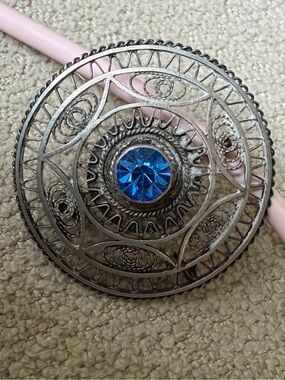 Vintage Jerusalem Hand Crafted Sterling Silver Filigree Brooch/ Pendant
